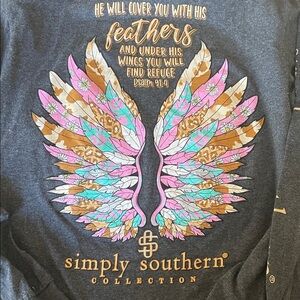 Simply Southern Charcoal Tee with Pink and Blue Wing Design